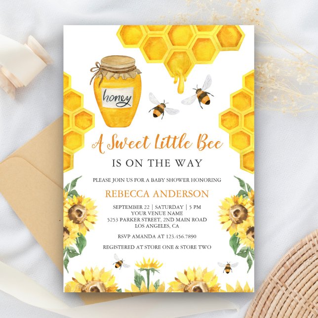 Rustic Sunflowers Sweet Honey Bee Baby Shower Invitation (Creator Uploaded)