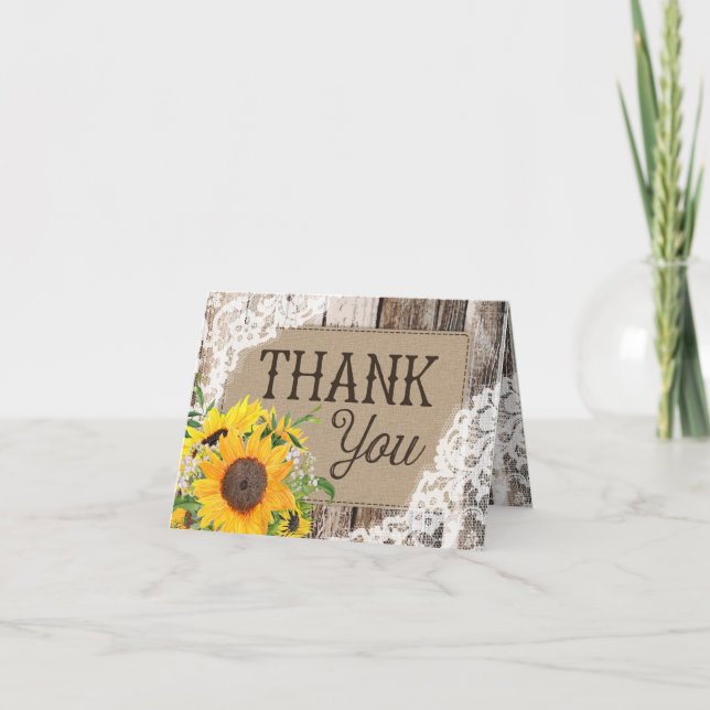 Rustic Sunflowers Thank You Card (Front)
