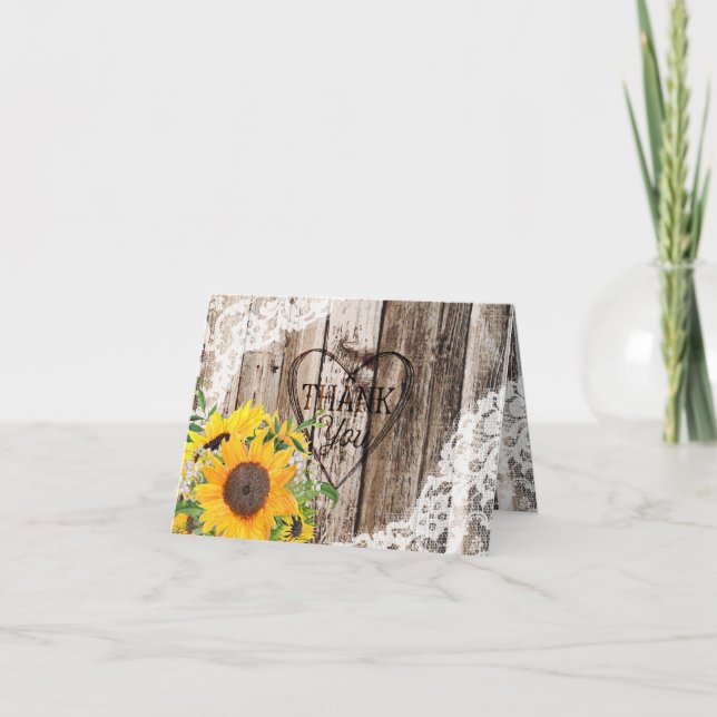 Rustic Sunflowers Thank You Card (Front)