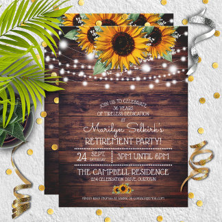 Rustic Sunflowers|Twinkle Lights Retirement Party Invitation