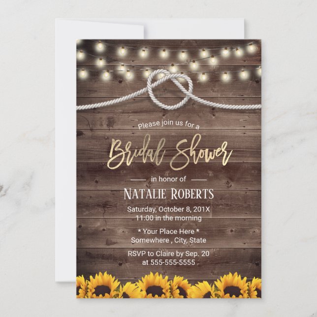 Rustic Sunflowers Tying the Knot Bridal Shower Invitation (Front)