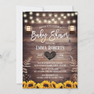 Rustic Sunflowers Vintage Lantern Baby Shower Invitation