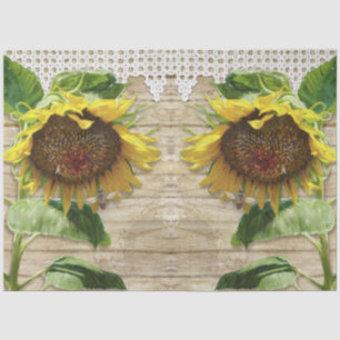 Rustic Sunflowers w Bees Wood Lace Craft Decoupage Tissue Paper