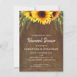 Rustic Sunflowers Watercolor Rehearsal Dinner Invitation