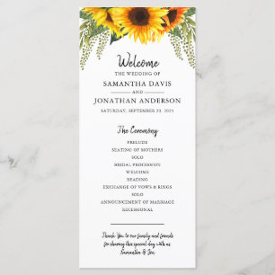 Rustic Sunflowers Watercolor Wedding Program