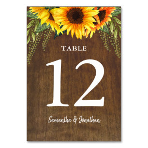 Rustic Sunflowers Watercolor Wedding Table Number