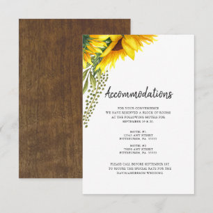 Rustic Sunflowers   Wedding Accommodations Enclosure Card
