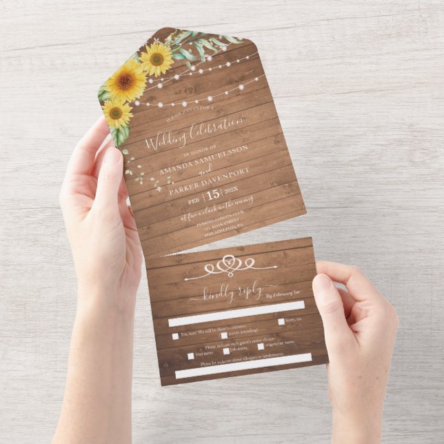Rustic sunflowers Wedding All In One Invitation (Tearaway)