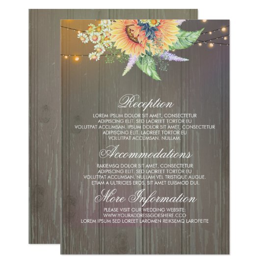 Rustic Sunflowers Wedding Information Guest Card