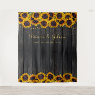 Rustic sunflowers wedding photo booth backdrop tapestry