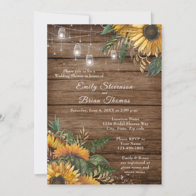 Rustic Sunflowers wedding shower invitation    (Front)
