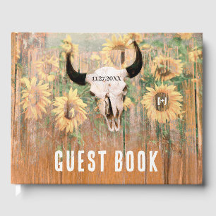 Rustic Sunflowers Western Floral Bull Skull Guest Book