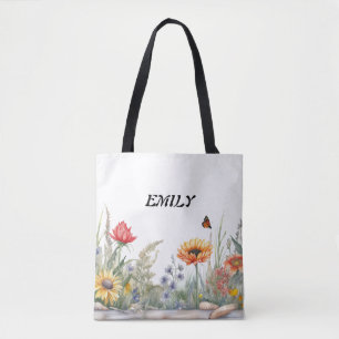 Rustic Sunflowers Wildflower   Custom Name  Tote Bag