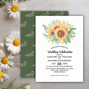 Rustic Sunflowers Wildflowers Wedding  Invitation