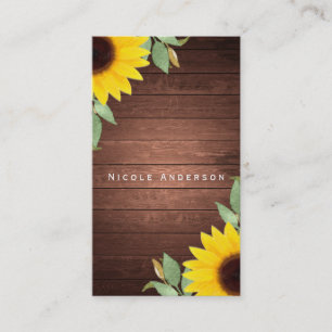 Rustic Sunflowers & Wood Elegant Country Chic Business Card