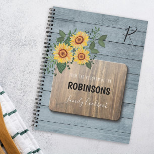 Rustic Sunflowers Wood   Grandma monogram cookbook Notebook