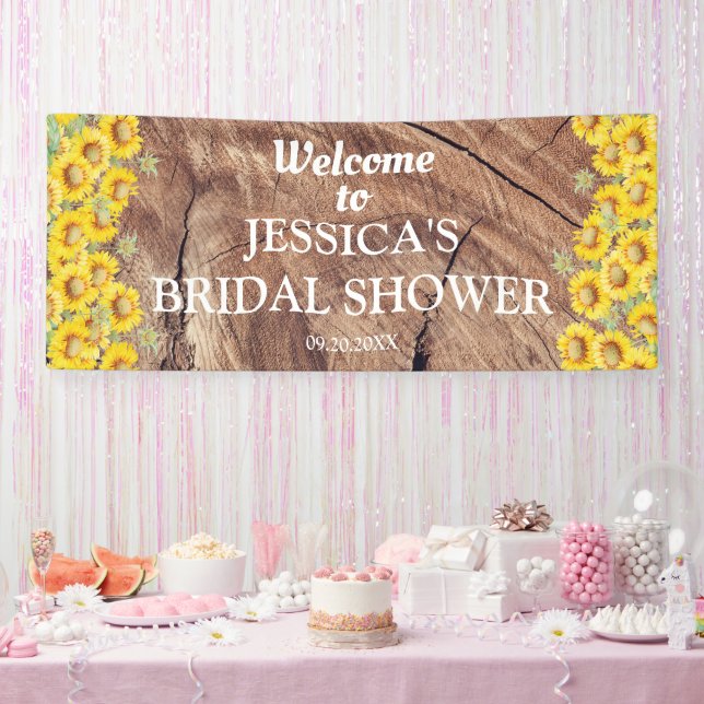 Rustic Sunflowers & Wood Texture Bridal Shower Banner (Party)