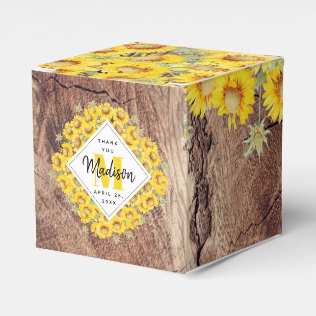 Rustic Sunflowers Wood Texture Favor Box (Front Side)