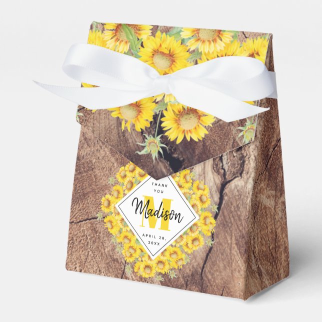 Rustic Sunflowers Wood Texture Favor Box (Front Side)