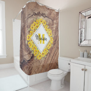 Rustic Sunflowers & Wood Texture Monogram