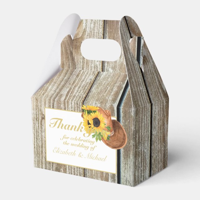 Rustic Sunflowrrs Cowboy Hat Country Barn Western Favor Box (Front Side)