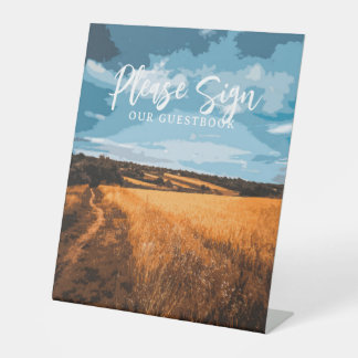 Rustic Sunlit Summer Golden Field Country Pedestal Sign