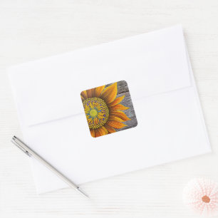 Rustic Sunny Sunflower on Barn Board Square Sticker