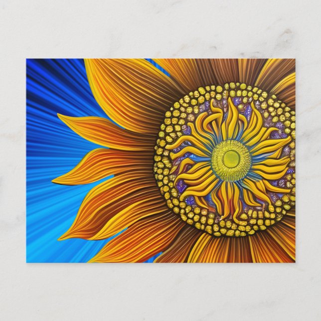 Rustic Sunny Sunflower on Blue Postcard (Front)