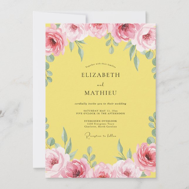 Rustic Sunny Yellow Petal Wedding Invitation (Front)