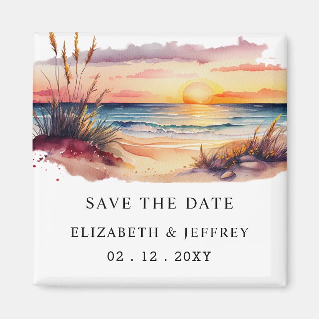 Rustic Sunset Beach Économisez La Date Magnet (Devant)