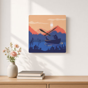 Rustic Sunset Fishing Scene Square Wall Clock
