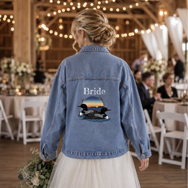 Rustic Sunset Vintage Loons Lake Wedding Denim Jacket (Creator Uploaded)