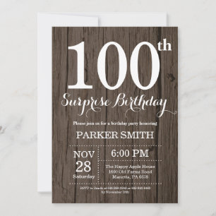 Rustic Surprise 100th Birthday Invitation