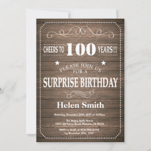 Rustic Surprise 100th Birthday Invitation