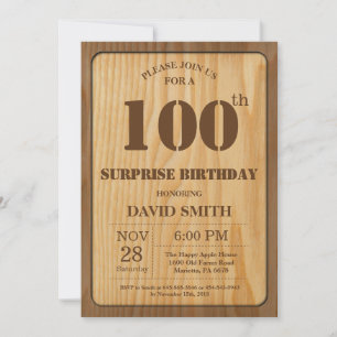 Rustic Surprise 100th Birthday Invitation Wood