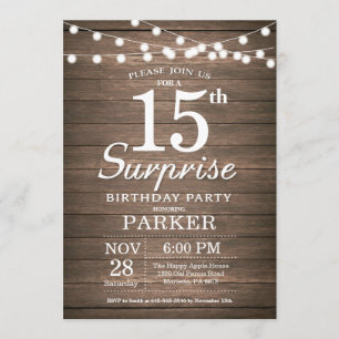Rustic Surprise 15th Birthday Invitation Wood