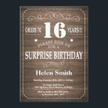 Rustic Surprise 16th Birthday Invitation<br><div class="desc">Rustic Surprise 16th Birthday Invitation with Rustic Wood Background. Vintage Retro. Adult Birthday. Male Men or Women Birthday. Kids Boy or Girl Lady Teen Teenage Bday Invite. 13th 15th 16th 18th 20th 21st 30th 40th 50th 60th 70th 80th 90th 100th. Any Age. For further customization, please click the "Customize it"...</div>