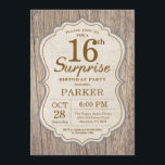 Rustic Surprise 16th Birthday Invitation Wood<br><div class="desc">Rustic Surprise 16th Birthday Invitation Wood Background. Adult Birthday Party. Man Birthday Bash Invite. 13th 16th 18th 20th 21st 30th 40th 50th 60th 70th 80th 90th 100th,  Any age. For further customization,  please click the "Customize it" button and use our design tool to modify this template.</div>