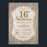 Rustic Surprise 16th Birthday Invitation Wood<br><div class="desc">Rustic Surprise 16th Birthday Invitation Wood Background. Adult Birthday Party. Man Birthday Bash Invite. 13th 16th 18th 20th 21st 30th 40th 50th 60th 70th 80th 90th 100th,  Any age. For further customization,  please click the "Customize it" button and use our design tool to modify this template.</div>
