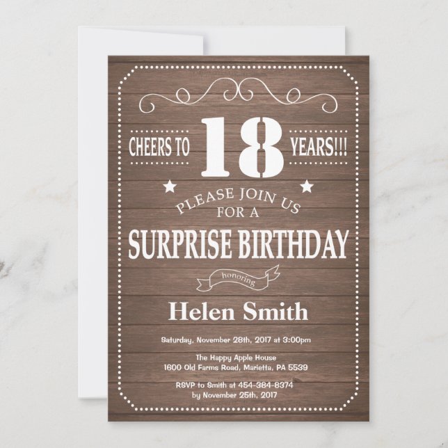 Rustic Surprise 18th Birthday Invitation (Front)