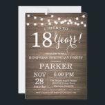 Rustic Surprise 18th Birthday Invitation Wood<br><div class="desc">Rustic Surprise 18th Birthday Invitation Wood Background with String Lights. 13th 15th 16th 18th 20th 21st 30th 40th 50th 60th 70th 80th 90th 100th, Any age. Adult Birthday. Woman or Man Male Birthday Party. For further customization, please click the "Customize it" button and use our design tool to modify this...</div>