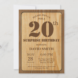 Rustic Surprise 20e anniversaire Invitation Bois