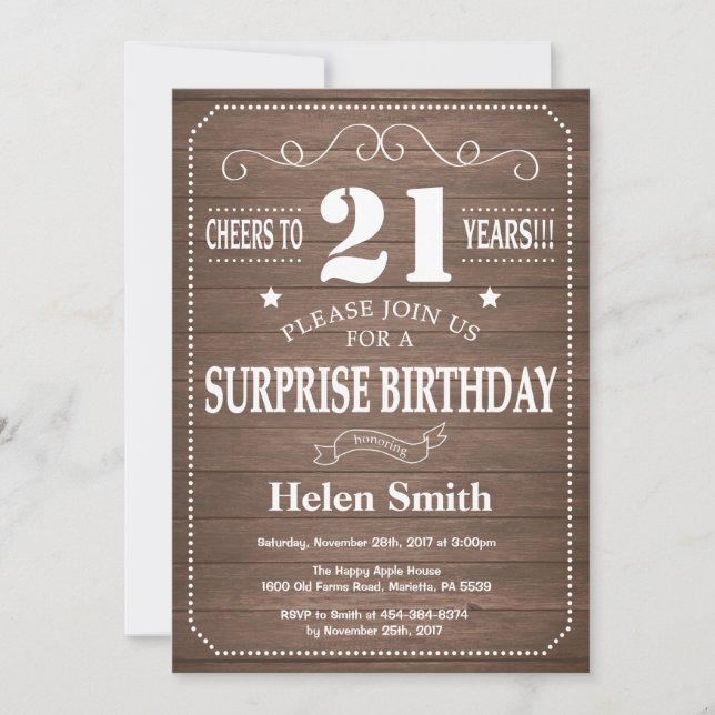 Rustic Surprise 21ème anniversaire Invitation (Devant)