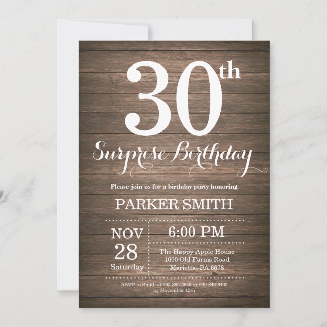 Rustic Surprise 30e anniversaire Invitation (Devant)