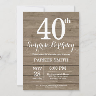 Rustic Surprise 40th Birthday Invitation