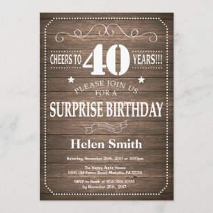 Rustic Surprise 40th Birthday Invitation
