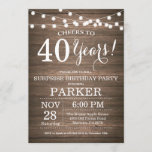 Rustic Surprise 40th Birthday Invitation Wood<br><div class="desc">Rustic Surprise 40th Birthday Invitation Wood Background with String Lights. 13th 15th 16th 18th 20th 21st 30th 40th 50th 60th 70th 80th 90th 100th, Any age. Adult Birthday. Woman or Man Male Birthday Party. For further customization, please click the "Customize it" button and use our design tool to modify this...</div>