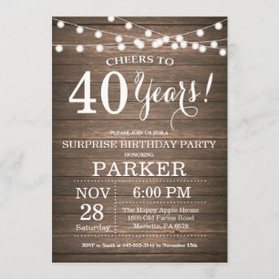 Rustic Surprise 40th Birthday Invitation Wood