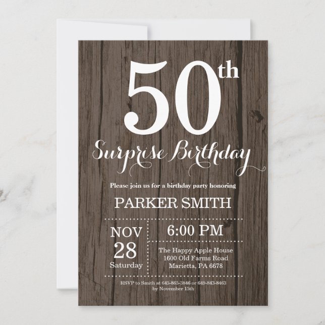 Rustic Surprise 50e anniversaire Invitation (Devant)