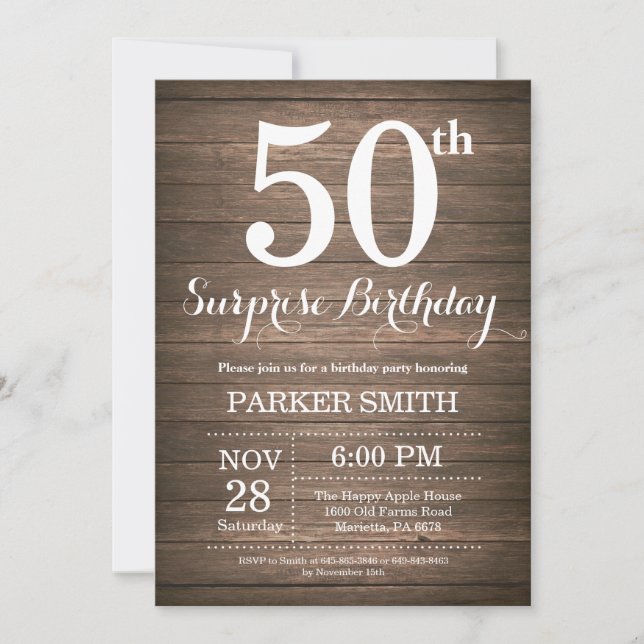 Rustic Surprise 50th Birthday Invitation (Front)